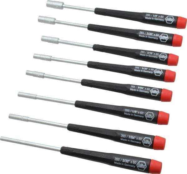 Wiha - 8 Piece 3/32 to 1/4" Electronic Nutdriver Set - Standard Shaft, Ergonomic Handle - Industrial Tool & Supply