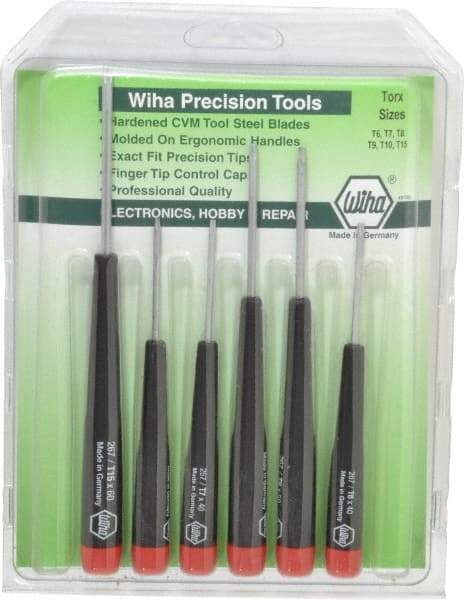 Wiha - 6 Piece T6 to T15 Micro Handle Torx Driver Set - T6, T7, T8, T9, T10, T15 - Industrial Tool & Supply
