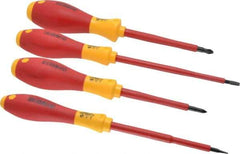 Wiha - 4 Piece Phillips & Slotted Screwdriver Set - Round Shank, Insulated Handle, Bit Sizes: Philips #1 & #2, Tip Thickness: 3/16 & 9/16 - Industrial Tool & Supply