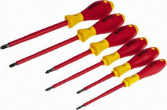 Wiha - 6 Piece Phillips & Slotted Screwdriver Set - Round Shank, Insulated Handle, Bit Sizes: Philips #1 to #3, Tip Thickness: 9/64, 3/16 & 1/4 - Industrial Tool & Supply