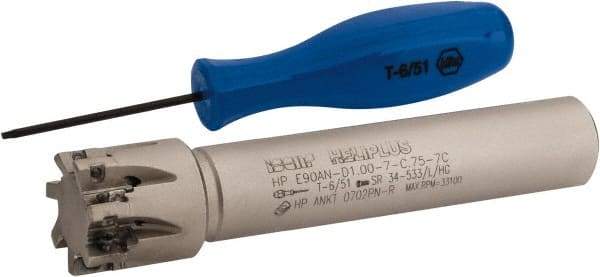Iscar - 1" Cut Diam, 0.303" Max Depth of Cut, 3/4" Shank Diam, 4-1/2" OAL, Indexable Square Shoulder End Mill - HP AN.. 0702.. Inserts, Cylindrical Shank, 90° Lead Angle, Through Coolant, Series Heliplus - Industrial Tool & Supply