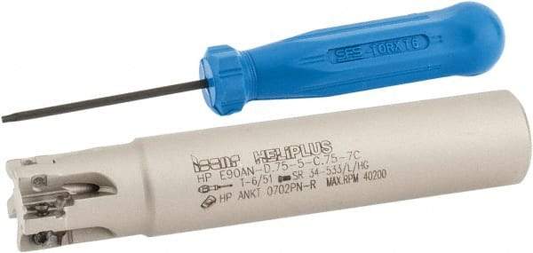 Iscar - 3/4" Cut Diam, 0.303" Max Depth of Cut, 3/4" Shank Diam, 4" OAL, Indexable Square Shoulder End Mill - HP AN.. 0702.. Inserts, Cylindrical Shank, 90° Lead Angle, Through Coolant, Series Heliplus - Industrial Tool & Supply