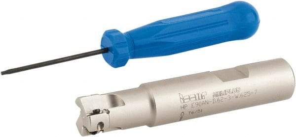 Iscar - 5/8" Cut Diam, 0.303" Max Depth of Cut, 5/8" Shank Diam, 3-1/4" OAL, Indexable Square Shoulder End Mill - HP AN.. 0702.. Inserts, Weldon Shank, 90° Lead Angle, Series Heliplus - Industrial Tool & Supply
