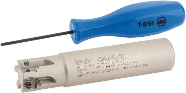 Iscar - 3/4" Cut Diam, 0.303" Max Depth of Cut, 3/4" Shank Diam, 3-1/2" OAL, Indexable Square Shoulder End Mill - HP AN.. 0702.. Inserts, Weldon Shank, 90° Lead Angle, Series Heliplus - Industrial Tool & Supply