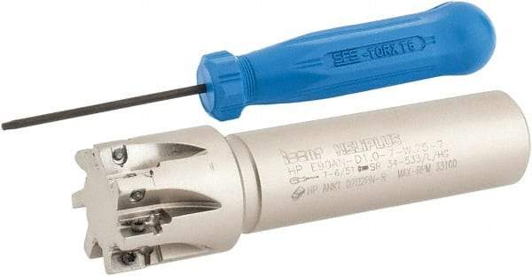 Iscar - 1" Cut Diam, 0.303" Max Depth of Cut, 3/4" Shank Diam, 3-1/2" OAL, Indexable Square Shoulder End Mill - HP AN.. 0702.. Inserts, Weldon Shank, 90° Lead Angle, Series Heliplus - Industrial Tool & Supply