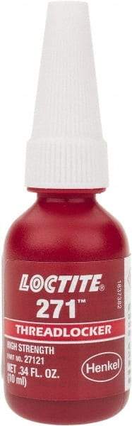 Loctite - 10 mL Bottle, Red, High Strength Liquid Threadlocker - Series 271, 24 hr Full Cure Time, Hand Tool, Heat Removal - Industrial Tool & Supply