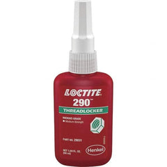 Loctite - 50 mL Bottle, Green, Medium Strength Liquid Threadlocker - Series 290, 24 hr Full Cure Time, Hand Tool, Heat Removal - Industrial Tool & Supply