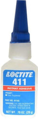 Loctite - 0.70 oz Bottle Clear Instant Adhesive - Series 411, 30 sec Fixture Time, 24 hr Full Cure Time, Bonds to Metal, Plastic & Rubber - Industrial Tool & Supply