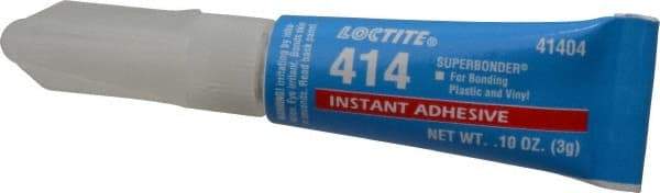 Loctite - 0.11 oz Tube Clear Instant Adhesive - Series 414, 20 sec Fixture Time, 24 hr Full Cure Time, Bonds to Metal, Plastic & Rubber - Industrial Tool & Supply