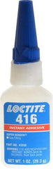 Loctite - 1 oz Bottle Clear Instant Adhesive - Series 416, 30 sec Fixture Time, 24 hr Full Cure Time, Bonds to Metal, Plastic & Rubber - Industrial Tool & Supply