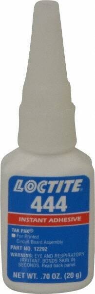 Loctite - 0.70 oz Bottle Clear Instant Adhesive - Series 444, 30 sec Fixture Time, 24 hr Full Cure Time, Bonds to Metal, Plastic & Rubber - Industrial Tool & Supply