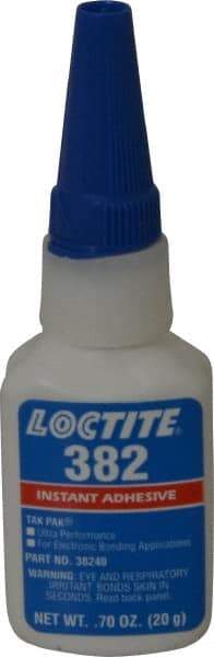 Loctite - 0.70 oz Bottle Clear Instant Adhesive - Series 382, 30 sec Fixture Time, 24 hr Full Cure Time, Bonds to Metal, Plastic & Rubber - Industrial Tool & Supply
