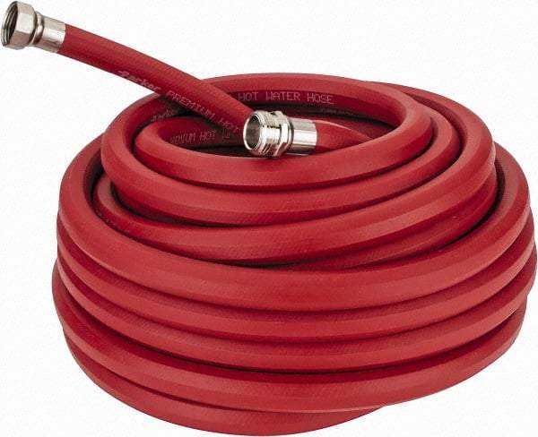 Parker - 50' Long, 3/4" Male x Female GHT, -40 to 200°F, Rubber High Temp & High Pressure Hose - 5/8" ID, Red, 125 psi - Industrial Tool & Supply