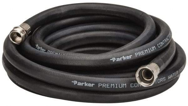 Parker - 25' Long Water Hose - 5/8" Diam, 3/4" GHT, Rubber, 125 psi, Black - Industrial Tool & Supply