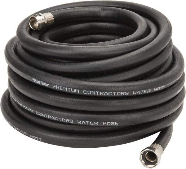Parker - 50' Long Water Hose - 5/8" Diam, 3/4" GHT, Rubber, 125 psi, Black - Industrial Tool & Supply