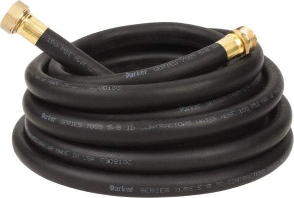 Parker - 25' Long Contractor Hose - 5/8" Diam, 3/4" GHT, Rubber, 100 psi, Black - Industrial Tool & Supply