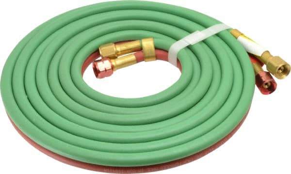 Parker - 3/16" Inside x 7/16" Outside Diam, Grade T Welding Hose - Green & Red, 12-1/2' Long, Twin Style, 200 psi Working Pressure - Industrial Tool & Supply
