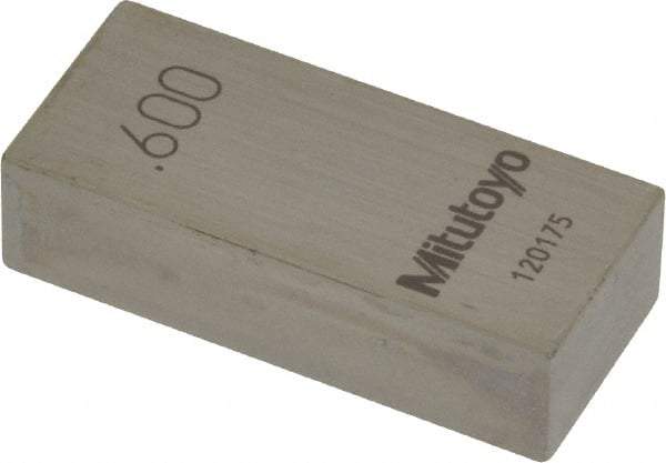 Mitutoyo - 0.6" Rectangular Steel Gage Block - Accuracy Grade AS-1, Includes Certificate of Inspection - Industrial Tool & Supply