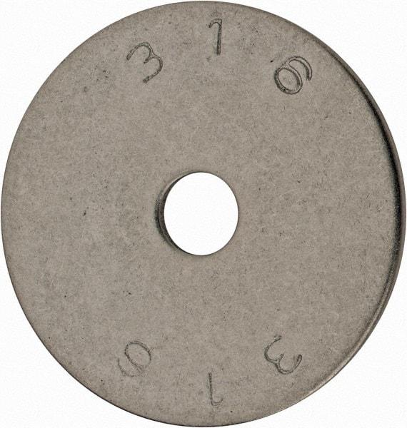 Value Collection - 1/4" Screw, Grade 18-8 Stainless Steel Fender Flat Washer - 1/4" ID x 1-1/2" OD, 0.072" Thick, Plain Finish - Industrial Tool & Supply