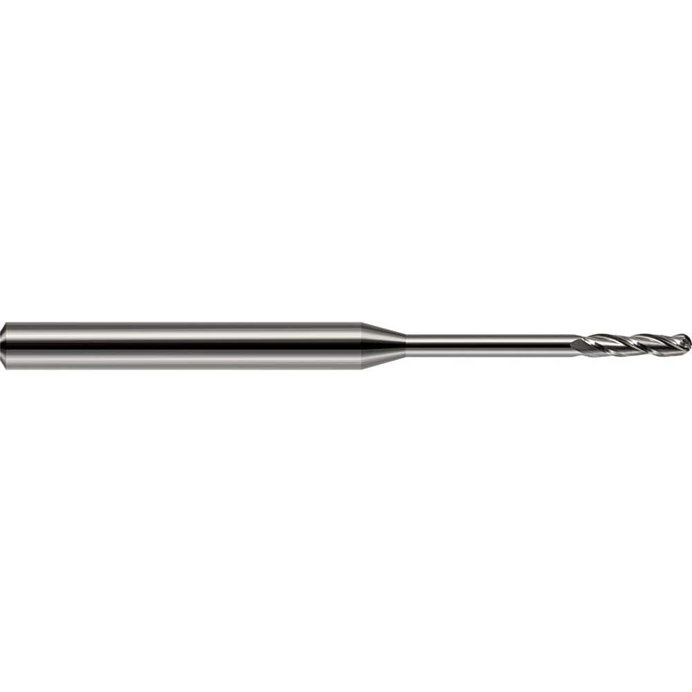 Ball End Mill: 0.093″ Dia, 0.75″ LOC, 3 Flute, Solid Carbide 2-1/2″ OAL, 1/8″ Shank Dia, 30 ° Helix, Uncoated, Single End