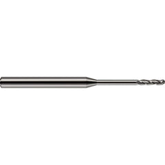 Ball End Mill: 0.093″ Dia, 0.75″ LOC, 3 Flute, Solid Carbide 2-1/2″ OAL, 1/8″ Shank Dia, 30 ° Helix, Uncoated, Single End