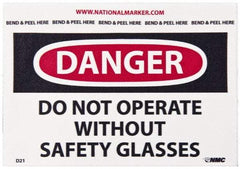 NMC - Accident Prevention Label, Header: DANGER - Legend: Danger - Do Not Operate without Safety Glasses, English, Red, Black & White, 5" Long x 3" High, Sign Muscle Finish - Industrial Tool & Supply