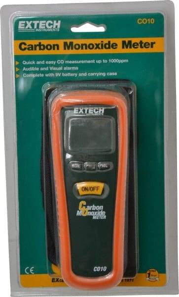 Extech - Audible Alarm, LCD Display, Carbon Monoxide (CO) Meter - Monitors Carbon Monoxide - Industrial Tool & Supply
