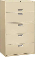 Hon - 42" Wide x 67" High x 19-1/4" Deep, 5 Drawer Roll-Out, Roll-Out Posting - Steel, Putty - Industrial Tool & Supply