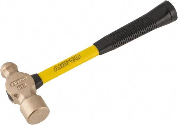 Ampco - 2-1/4 Lb Head Aluminum Bronze Ball Pein Hammer - 14" Fiberglass Handle with Grip, 1-3/4" Face Diam, 14" OAL - Industrial Tool & Supply