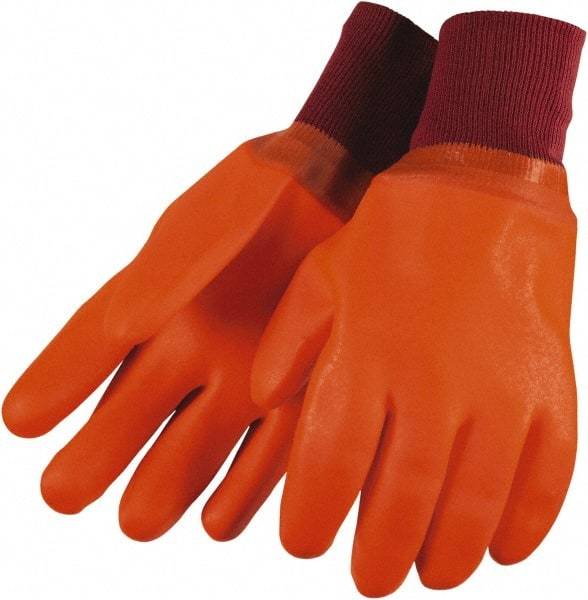 MCR Safety - Size L (9), 11-1/2" Long, 28 mil Thick, Supported, PVC Chemical Resistant Gloves - Rough Finish, Fleece/Jersey Lined, Orange - Industrial Tool & Supply