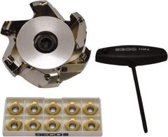 Seco - 3.7" Cut Diam, 1" Arbor Hole, 0.236" Max Depth of Cut, 45° Indexable Chamfer & Angle Face Mill - 6 Inserts, SE.X 43 Insert, Right Hand Cut, 6 Flutes, Through Coolant, Series R220.53 - Industrial Tool & Supply