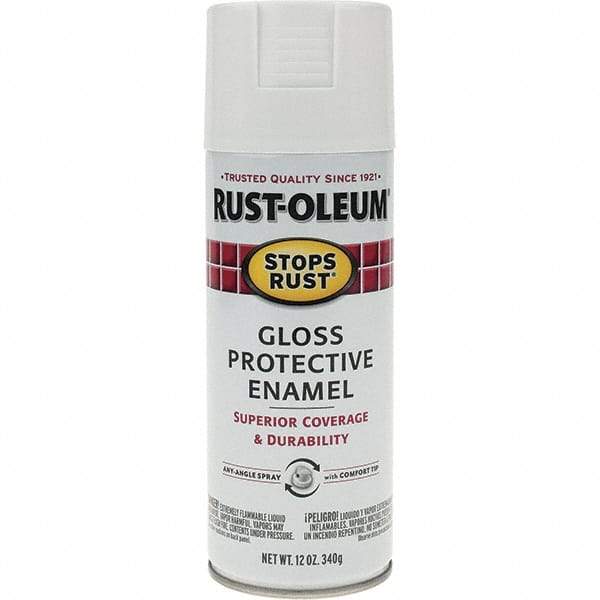 Rust-Oleum - White, Gloss, Enamel Spray Paint - 10 to 12 Sq Ft per Can, 12 oz Container, Use on Metal - Industrial Tool & Supply