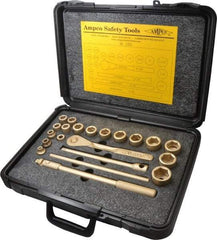 Ampco - 21 Piece 1/2" Drive Socket Set - 6 Points, 5/16" to 1-1/4" Range, Inch Measurement Standard - Industrial Tool & Supply