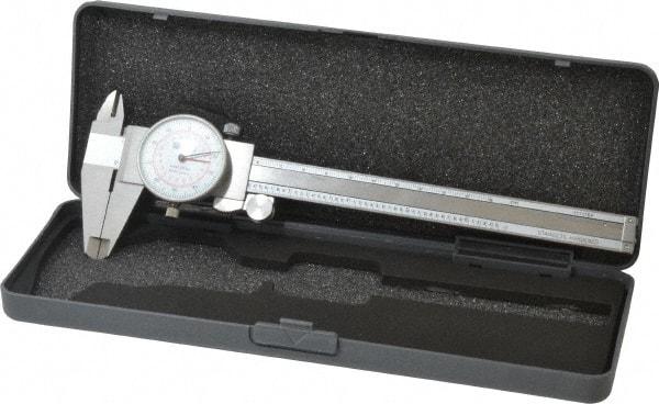 Fowler - 0mm to 6" Range, 0.001" and 0.02 mm Graduation, 0.1" per Revolution, Dial Caliper - White Face, 1.56" Jaw Length - Industrial Tool & Supply