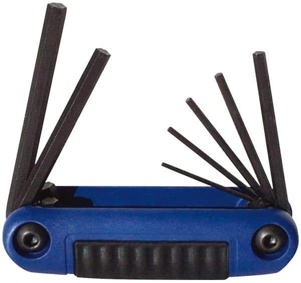 Eklind - 7 Piece Fold-Up Hex Key Set - Hex Range 2 to 8mm, Chrome Alloy Steel - Industrial Tool & Supply