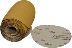 Norton - 5" Diam, 120 Grit Aluminum Oxide Adhesive PSA Disc - Medium Grade, Gold, C Weighted Backing, Flexible - Industrial Tool & Supply