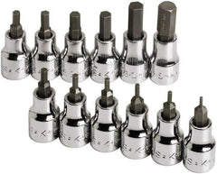 SK - 12 Piece 3/8" Drive Inch Hex Bit Socket Set - 1/16 to 3/8" Hex - Industrial Tool & Supply