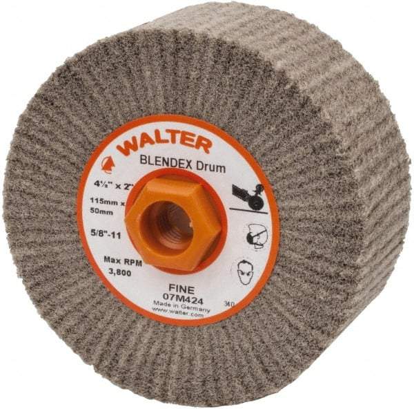 WALTER Surface Technologies - 4-1/2" Diam Aluminum Oxide Unmounted Flap Wheel - 5/8" Hole, 5/8-11 Thread, 2" Wide, Nonwoven, Fine Grade, 3,800 Max RPM - Industrial Tool & Supply