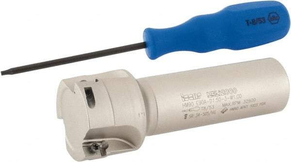 Iscar - 1-1/2" Cut Diam, 0.394" Max Depth of Cut, 1" Shank Diam, 4" OAL, Indexable Square Shoulder End Mill - AP..1003.., HM90 AP..1003.. Inserts, Weldon Shank, 90° Lead Angle, Series Heli2000 - Industrial Tool & Supply