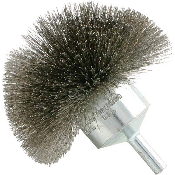 Brush Research Mfg. - 1" Brush Diam, Crimped, Flared End Brush - 1/4" Diam Steel Shank, 20,000 Max RPM - Industrial Tool & Supply