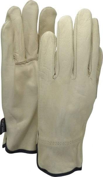 MCR Safety - Size XL (10) Grain Cowhide General Protection Work Gloves - For Work & Driver, Uncoated, Slip-On Cuff, Full Fingered, Cream/Blue, Paired - Industrial Tool & Supply