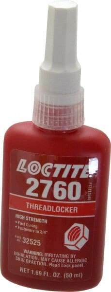 Loctite - 50 mL Bottle, Red, High Strength Liquid Threadlocker - Series 2760, 24 hr Full Cure Time, Hand Tool, Heat Removal - Industrial Tool & Supply