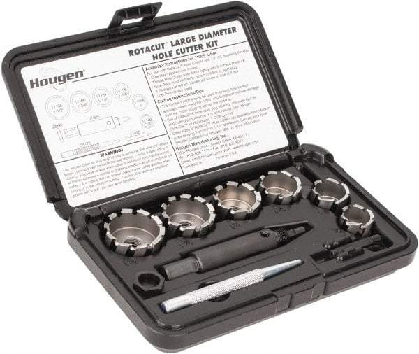 Hougen - 9 Piece, 7/8 to 1-1/2" Cutter Diam, 1/2" Cutting Depth, High Speed Steel Annular Cutter Set - Bright Finish, 1/2" Shank Diam, 7/8, 1, 1-1/8, 1-1/4, 1-3/8, 1-1/2" Cutter Diams - Industrial Tool & Supply