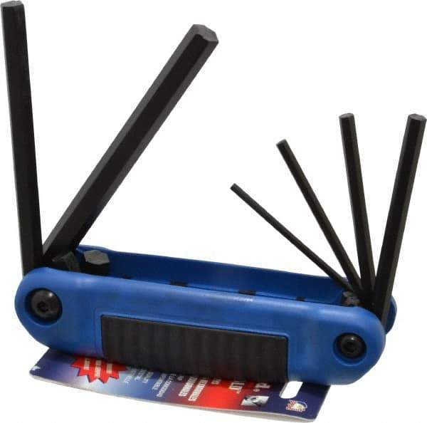 Eklind - 6 Piece Fold-Up Hex Key Set - Hex Range 3 to 10mm, 4-1/2" OAL, Chrome Alloy Steel - Industrial Tool & Supply