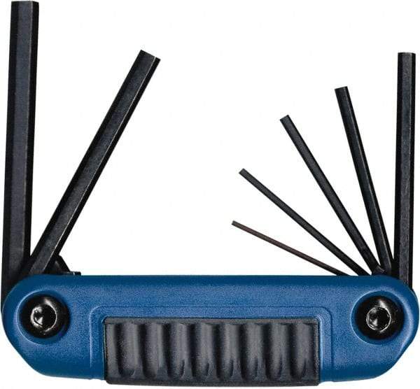 Eklind - 7 Piece Fold-Up Hex Key Set - Hex Range 1.5 to 6mm, 5" OAL, Chrome Alloy Steel - Industrial Tool & Supply