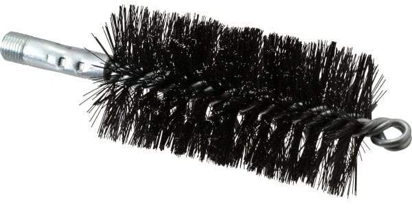 Schaefer Brush - 4-1/2" Brush Length, 2-1/4" Diam, Double Stem, Double Spiral Tube Brush - 7-1/2" Long, Tempered Steel Wire, 1/4" NPT Male Connection - Industrial Tool & Supply