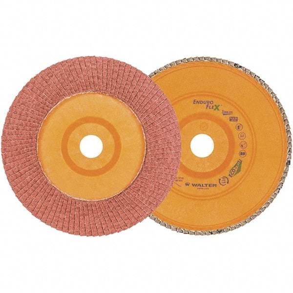 WALTER Surface Technologies - 60 Grit, 7" Disc Diam, 7/8" Center Hole, Zirconia Alumina Flap Disc - 8,600 Max RPM, Plastic Backing, Arbor Attaching System, Coated - Industrial Tool & Supply