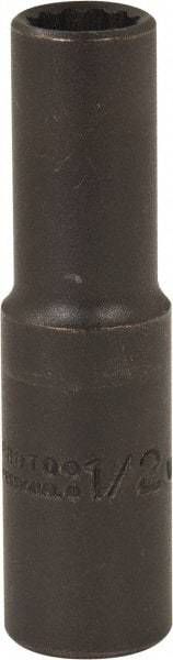 Proto - 1/2", 1/2" Drive, Deep Hand Socket - 12 Points, 3-1/4" OAL, Alloy Steel, Black Finish - Industrial Tool & Supply