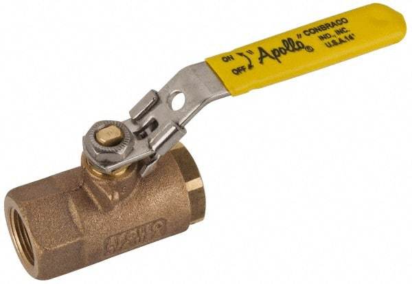 Apollo - 3/4" Pipe, Standard Port, Bronze Standard Ball Valve - 2 Piece, NPT Ends, Locking Lever Handle, 600 WOG, 150 WSP - Industrial Tool & Supply