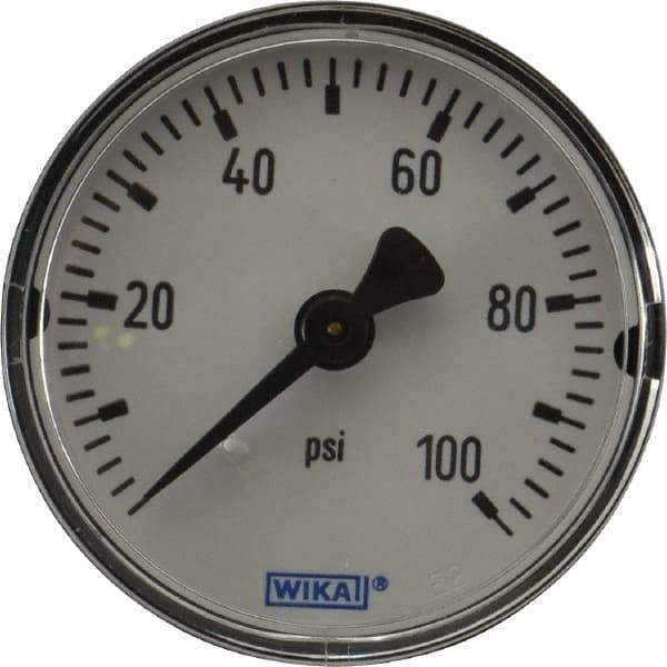 Wika - 2" Dial, 1/4 Thread, 0-100 Scale Range, Pressure Gauge - Center Back Connection Mount, Accurate to 3-2-3% of Scale - Industrial Tool & Supply